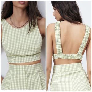 NWOT ZARA gingham backless crop top in pistachio